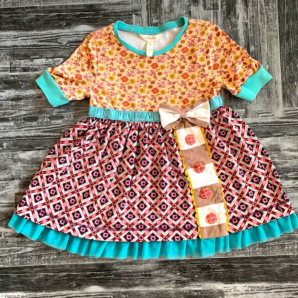 Matilda Jane Girl’s size 8 button bow tunic dress buttons adorable EUC